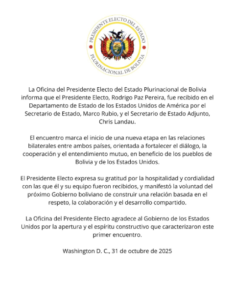 Oficina del Presidente Rodrigo Paz Pereira