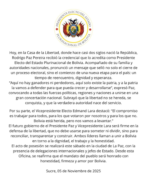 Oficina del Presidente Rodrigo Paz Pereira